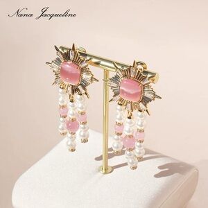 Nana Jacqueline Clara Pearl & Cat eye stone earrings